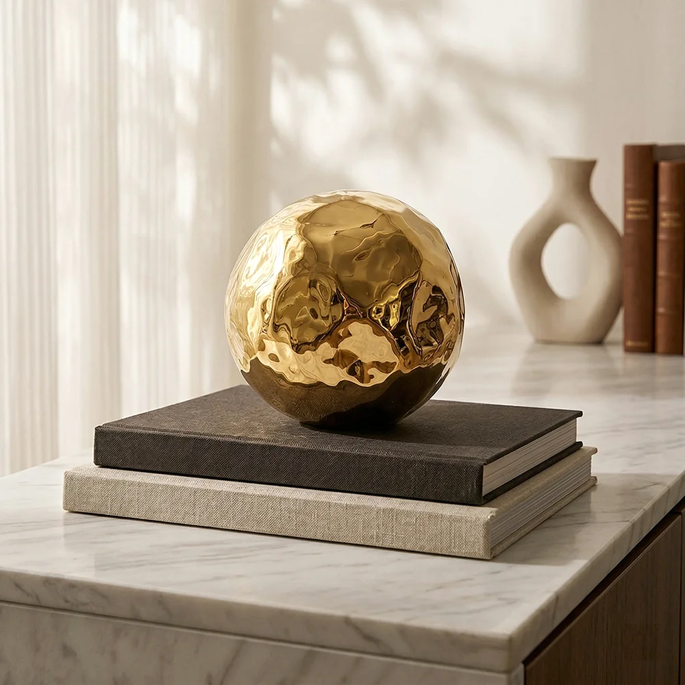 Round Ceramic Gold Ornaments Irregular Spherical Living Room Study Decorations Bedroom Luxury Aesthetic Decoration Accessories