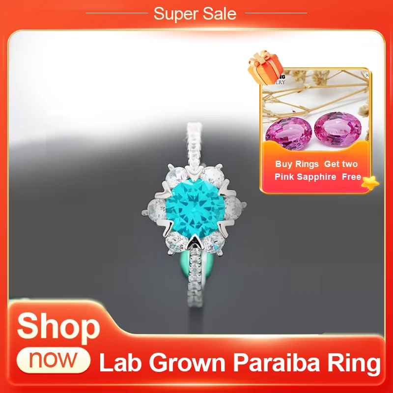 

ChuPing Lab Paraiba Ring Round Shape S925 Sterling Silver Birthday Gift For Her Valentine's Day Gift Or Anniversary Fine Jewelry