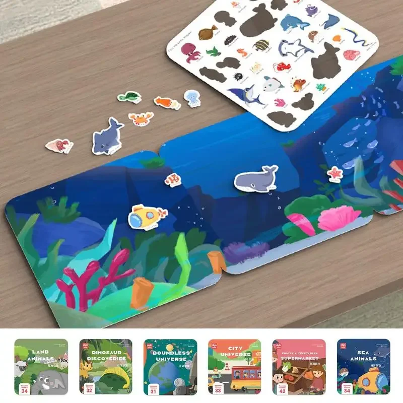 Portable Jelly Sticker Books reusable puzzle Cognitive Game Animal Dinosaur For Kids Book Montessori Early Education Toys Gifts