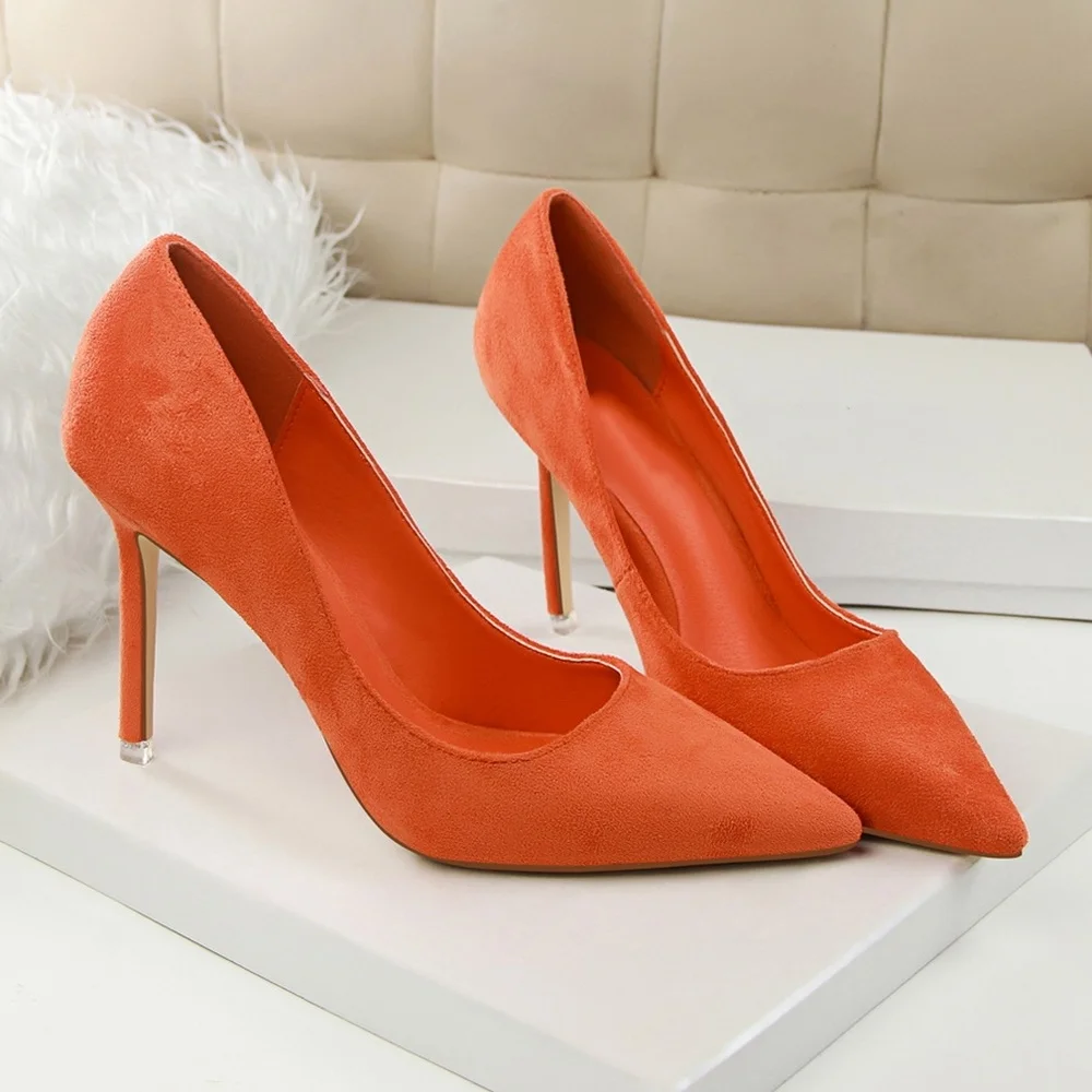 Heel Shoes Women Elegant Pumps High Heels Shoes Suede Fashion Sexy High-heeled Pointed Female Office Shoes 42 43