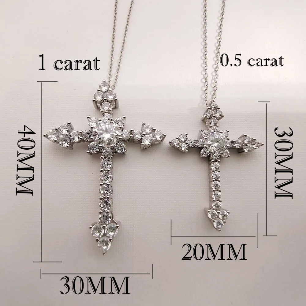 Luomansi 0.5/1CT D Color Moissanite Cross Necklace Passed the Diamond Test S925 Silver Fine Jewelry Party Birthday Gift