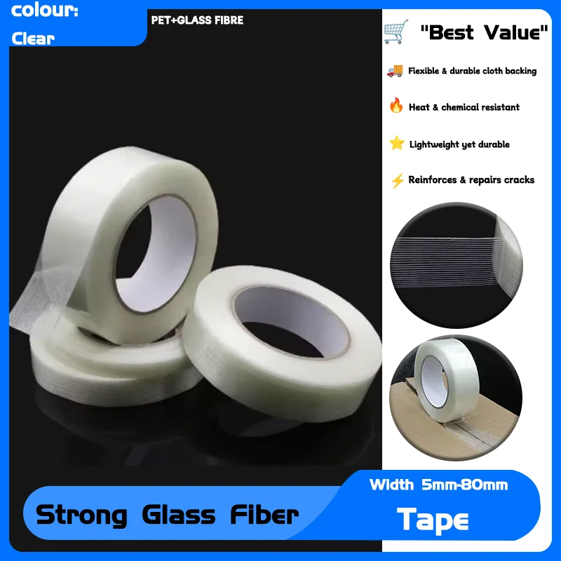 

Width 5mm-80mm Fiber Tape 50m/Roll Lithium Battery Pack Insulation Wrap Fiberglass Tape Transparent Single Side Adhesive Tapes