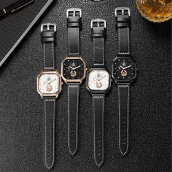 Alloy Men Quartz Watches Leather Strap Big Dial Student Square Sports Watch Cool Black Men's Watch Waterproof Wristwatch