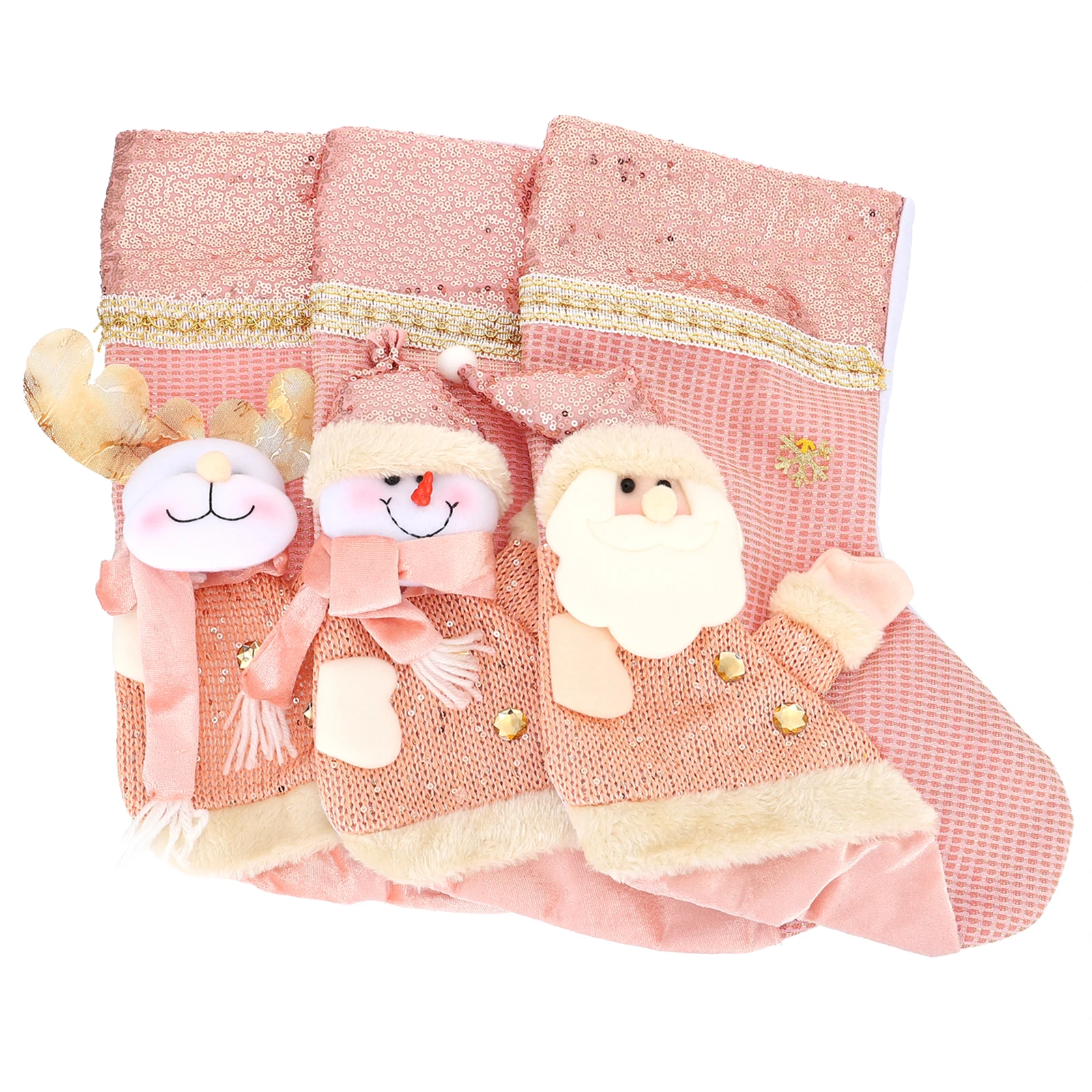 

3pcs Christmas Stocking Candy Bag Cartoon Storage Hanging Pendant For Home Party Wall Tree Decoration Xmas Gift Socks Holder