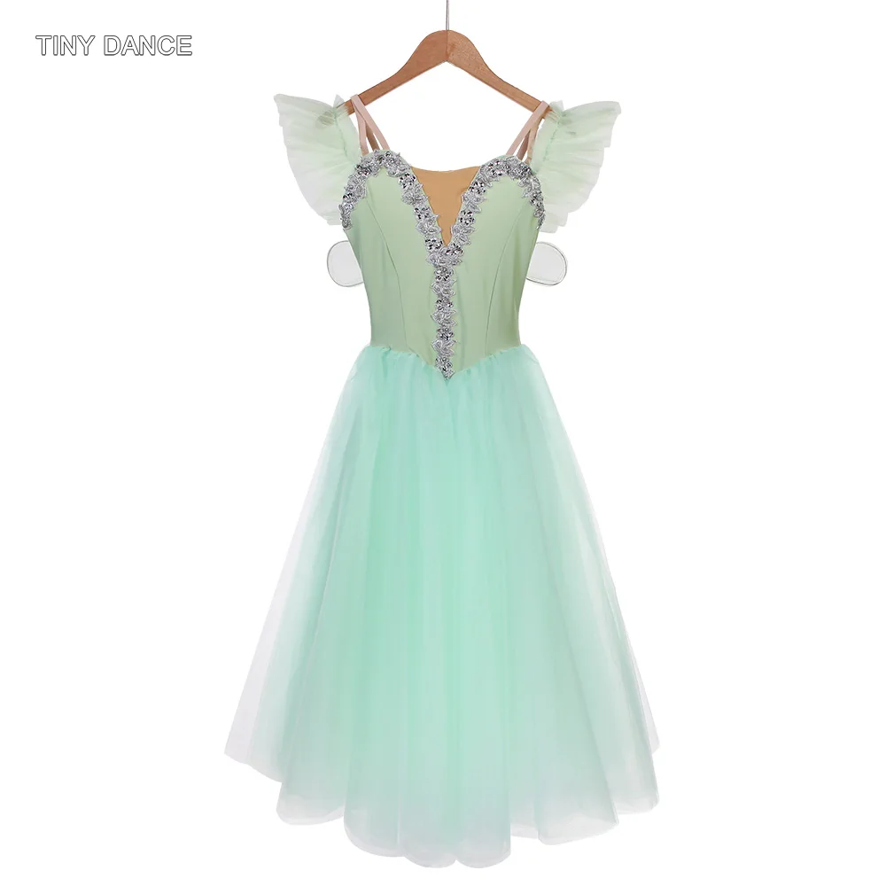 Schulterfreies, romantisches Tutu für Erwachsene und Mädchen, Performance-Ballett-Tanzkostüm, Spandex-Mieder mit langem, bauschigem Tutu 20027