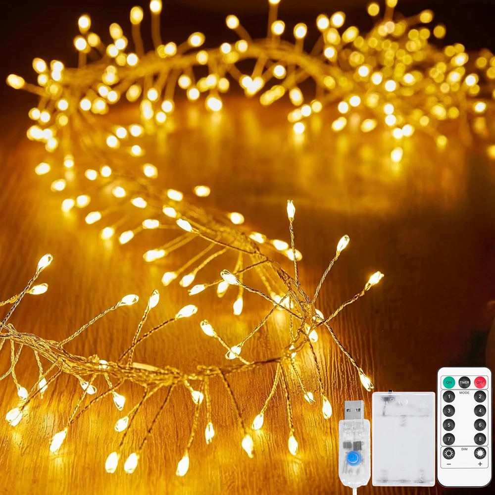 Firecracker Weaving LED String Light 5V DC USB Battery Power Remote Control Fairy Lights for Christmas Wedding Birthday Decor