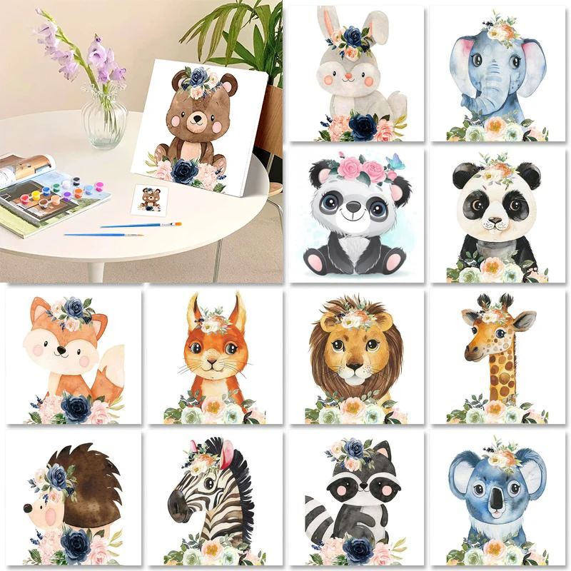 

20x20cm Framed Cartoon Paint By Numbers Arts and Crafts Paintings On Number Animal Canvas for Painting Kits Art Supplies Picture