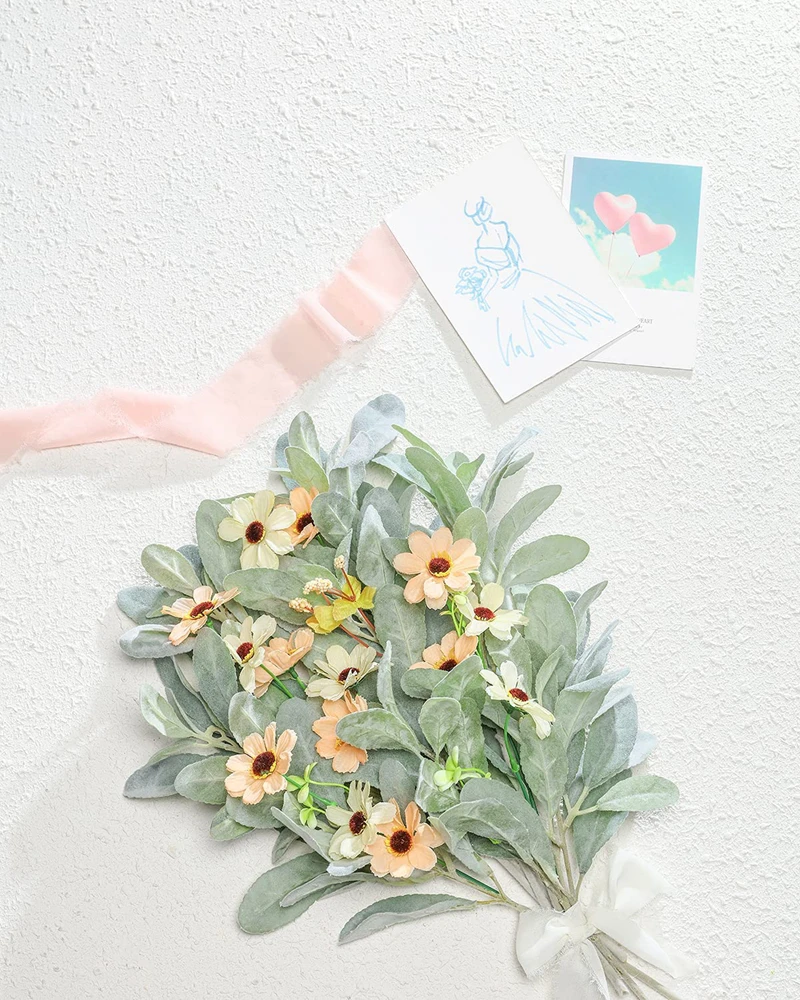 10Pcs Artificial Lambs Ear Greenery Stems Faux Branches for Bride Bouquets Picks Wedding Centerpiece DIY Wreath Floral Arrangeme