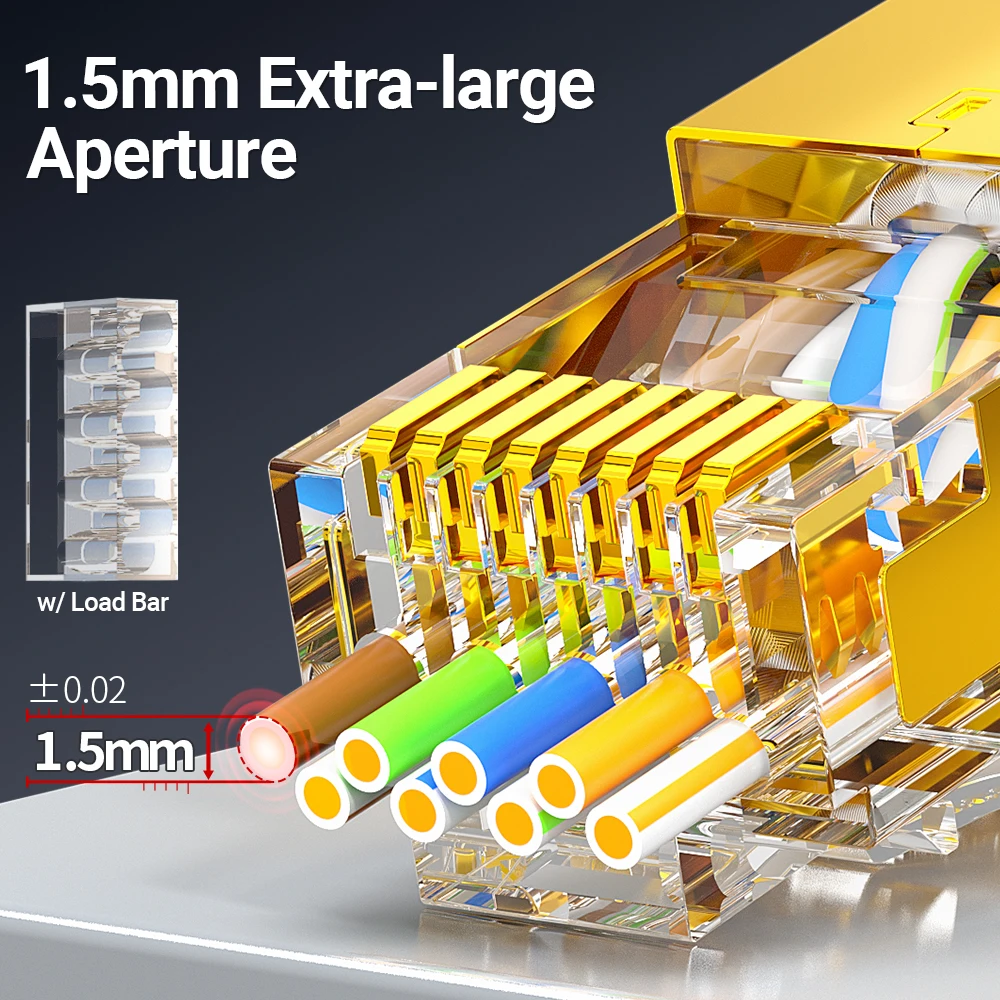 AMPCOM CAT7 Pass Through RJ45 Modular Plug Network Connectors STP 3/50μ Gold-Plated 8P8C Crimp End for Ethernet Cable