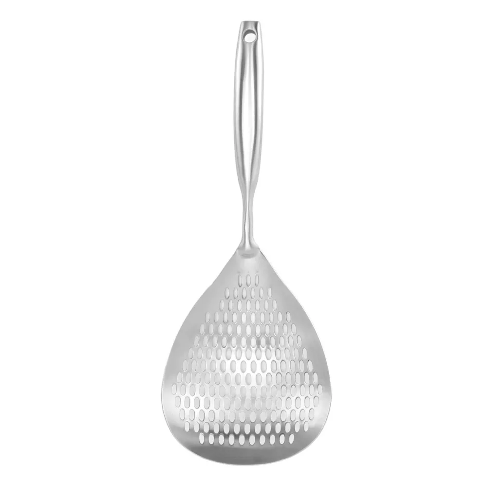 Rustless Steel Soup Spoon Droplet Shaped Scoop Head Smooth Cooking Spoon Anti-scald Handle Multi-perforated Cooking Utensil Home