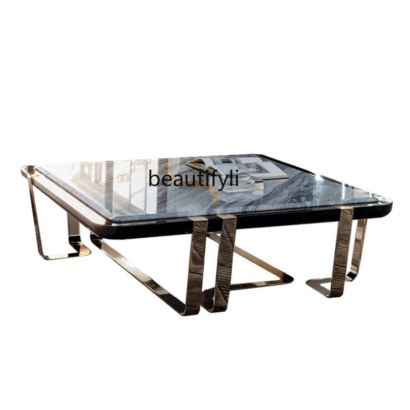 yj Italian Light Luxury Tea Table Living Room Home Large Apartment 1.2M Or More Stainless Steel Marble Coffee Table