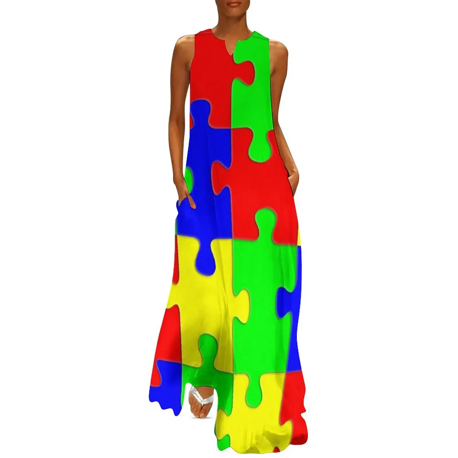 

Jigsaw Puzzle Pieces Pattern Long Dress summer dress woman 2025 Woman clothing Women dresses summer Dress
