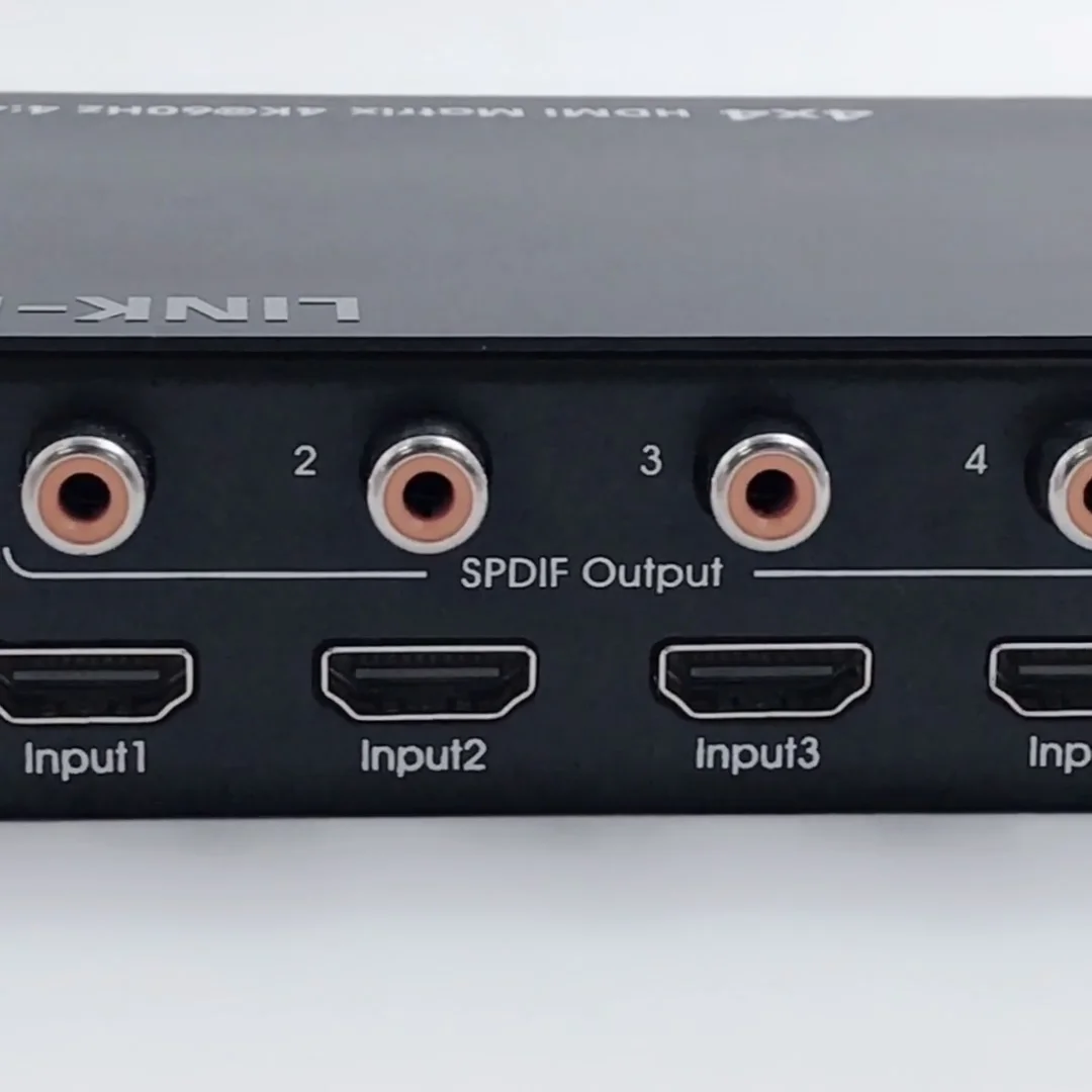 4x4 HDMI Matrix 4K@60Hz 18Gbps HDMI Matrix HDCP 2.2 Panel Button, Local IR, RS232 Control 4x output with 4xSPDIF Audio