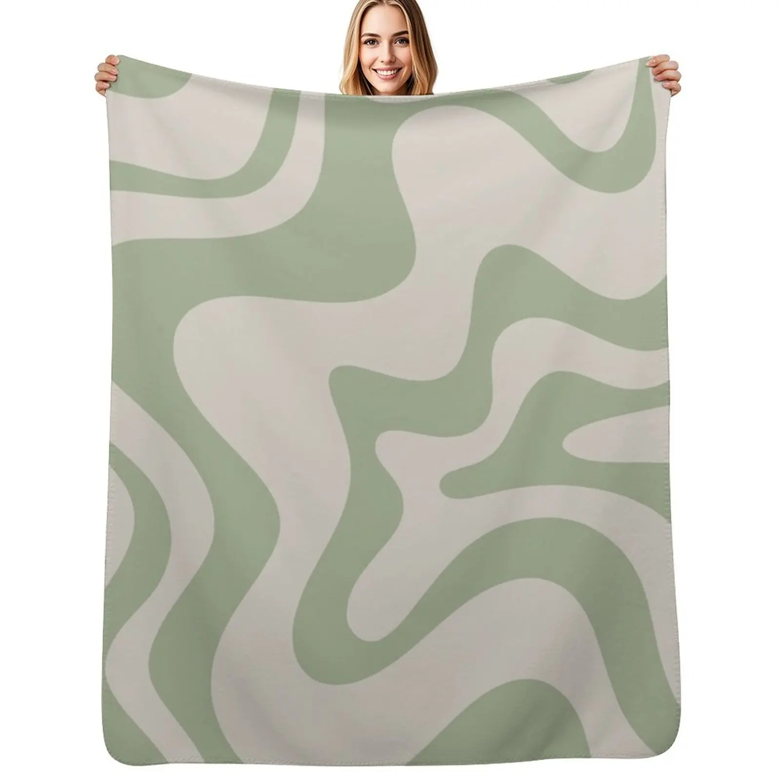 

Liquid Swirl Contemporary Abstract Pattern in Sage Green and Beige Throw Blanket Sofa Bed covers Blanket