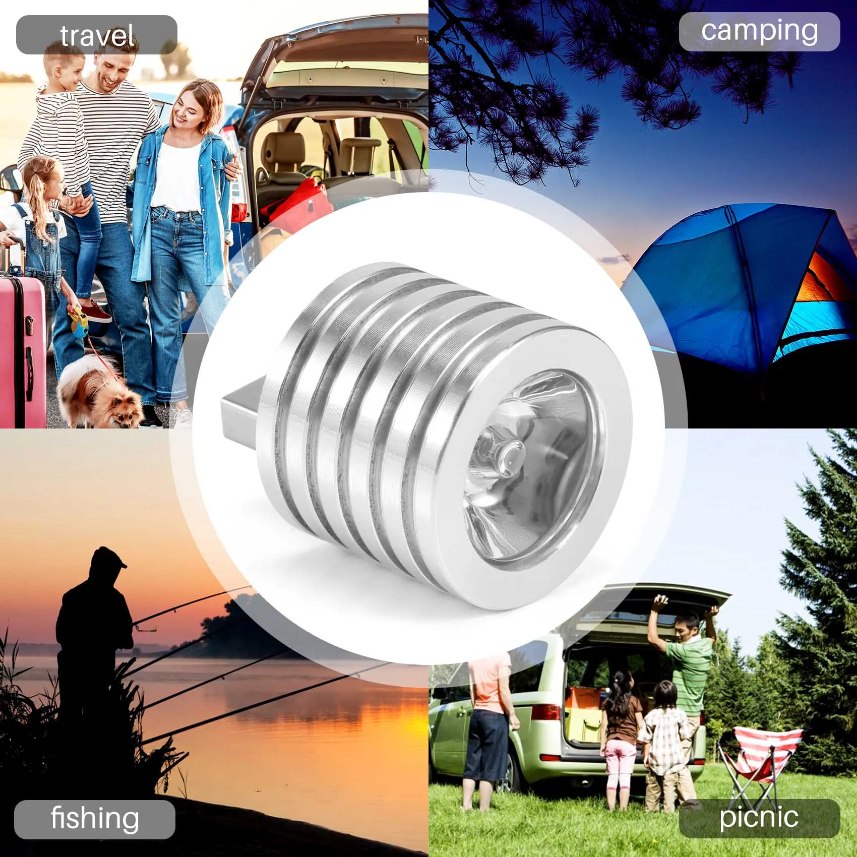 F-F Aluminum 3W USB LED Lamp Socket Spotlight Flashlight White Light