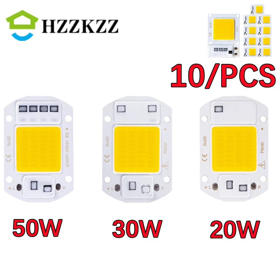 10 PCS 220V LED chip 10W 20W 30W 50W COB chip Smart IC No driver required LED lamp beads for floodlight spotlight Diy lighting