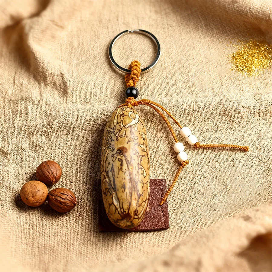 Bodhi Seed Keychain Lucky Amulet Key Ring Men Women Key Holder Ethnic Style Bag Charm Unique Botanical Pendant for Gifts