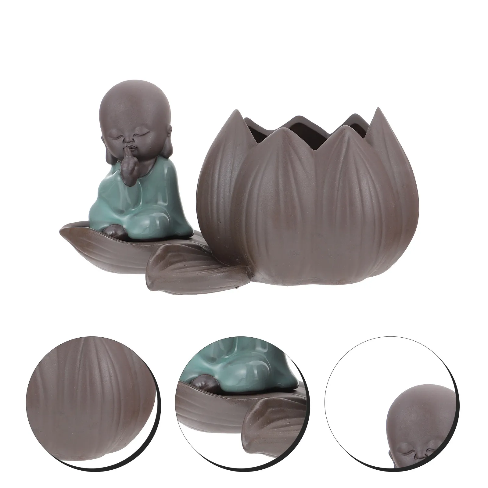 

Style Ceramic Hydroponic Flowerpot Desktop Planter with Textured Matte Finish Zen Monk Shape for Home Office Study Room