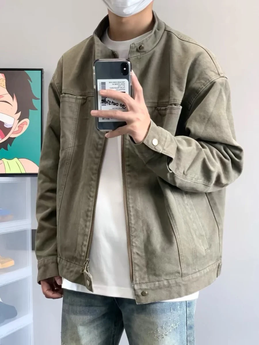 

Холщовый джат Harrington в стиле ретро, мужской осенне-зимний повседневный джат с воротником-стойкой для пар