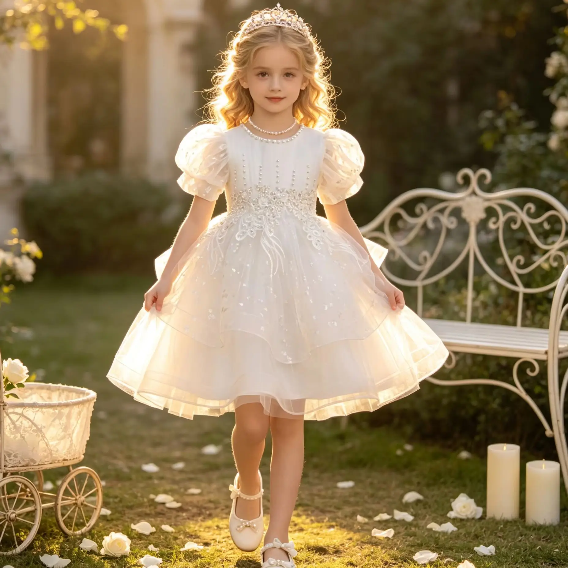 Summer New Girls' Bow Bead Embroidered Fluffy Skirt Baby Girl's Birthday Mesh Dress Elegant Baptism First Communion 3 to 12 year