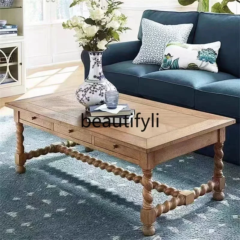 

Cy56 American Country Oak Coffee Table Vintage Coffee Table Nordic Tea Table Living Room Furniture