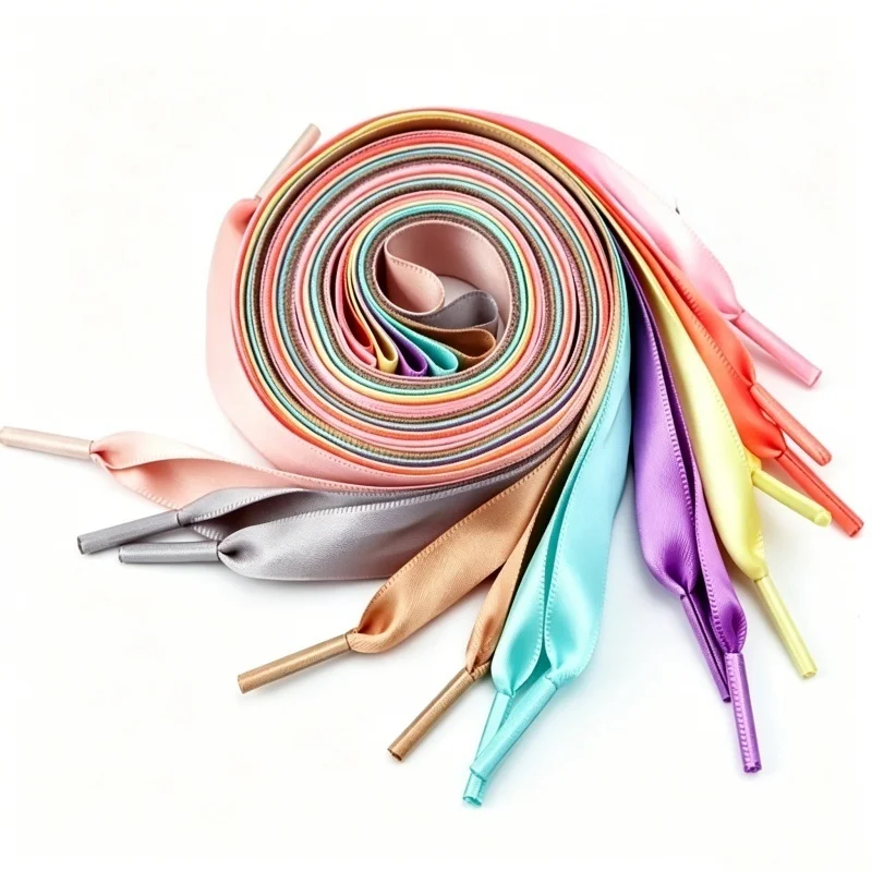 1 Pair  Length 80CM Silk Satin Shoelaces 2CM Width Ribbon Shoe Laces Boots Women Sneakers Shoelace DIY Apparel Sewing Supplies
