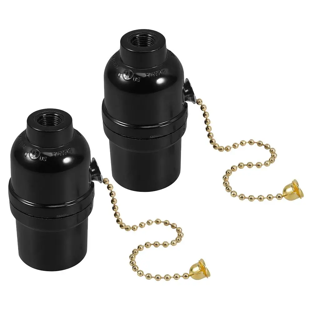 

2Pcs Lamp Holder Accessories Pull Chain Lampholder Socket Replacement Black Parts Long Lasting Versatile Stable