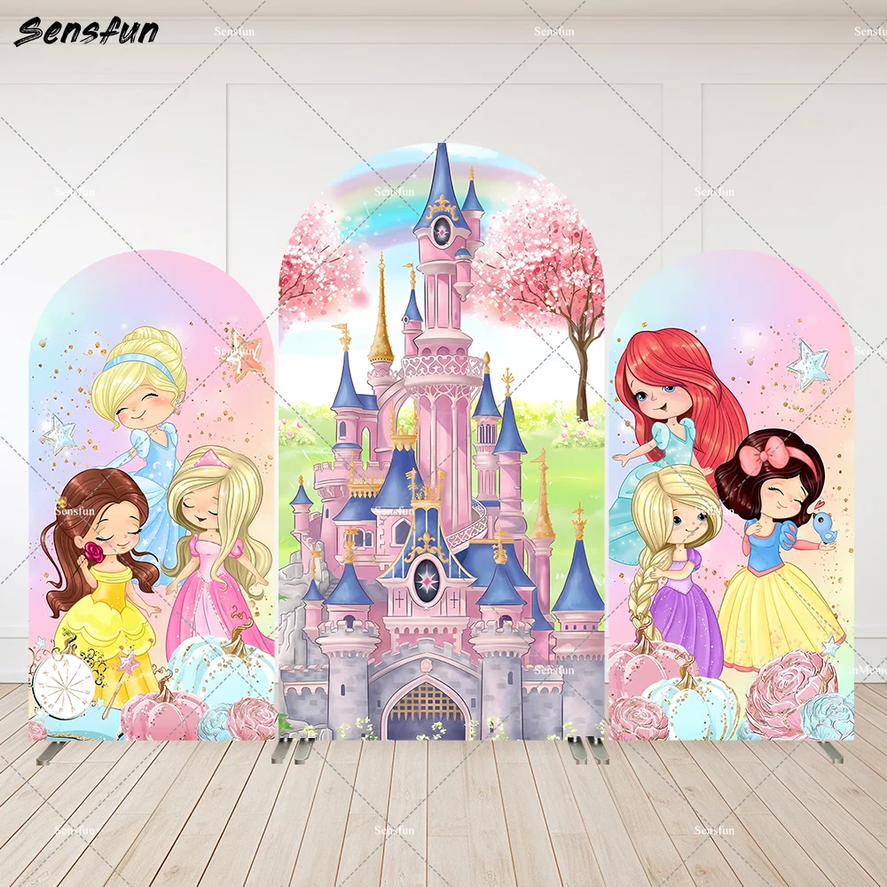 

Disney Castle Baby Shower Decor Arch Backdrop Cover Little Princess Rapunzel Snow White Birthday Background Arched Wall Panels