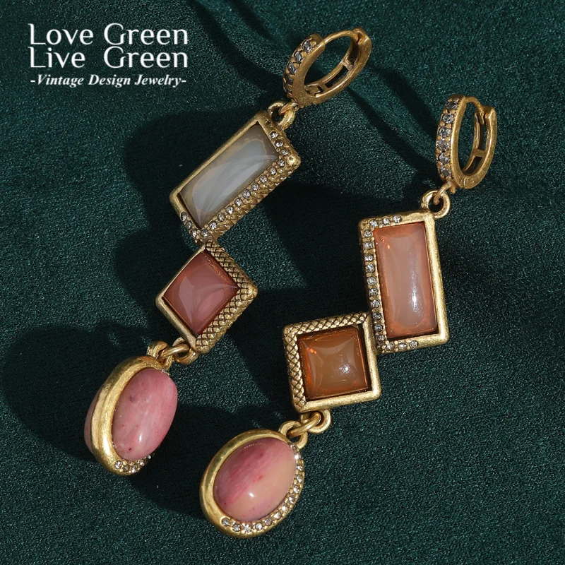 

Vintage Rose Quartz Drop Pink Earrings For Women Luxury Quality Designer Antique Oval Square Gifts Accessories Wedding Christmas