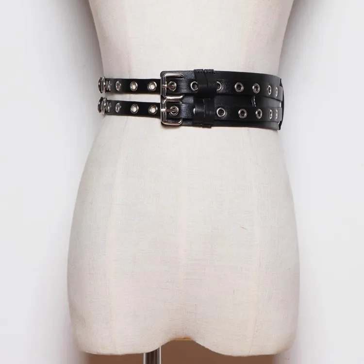 แฟชั่นผู้หญิง PU หนัง Punk CHAIN Hip Hop Corset หญิง Cummerbund Coat เข็มขัดชุด Decration เข็มขัดกว้าง J354