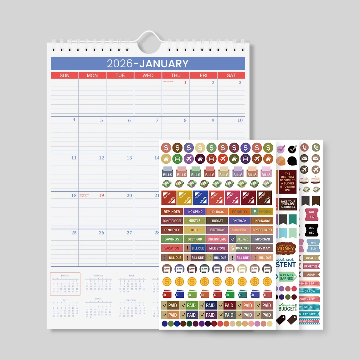 

2026 A4 Wall Calendar Jan–Dec, Large Monthly Layout, Holiday Markings, Easy-Hang Spiral Design