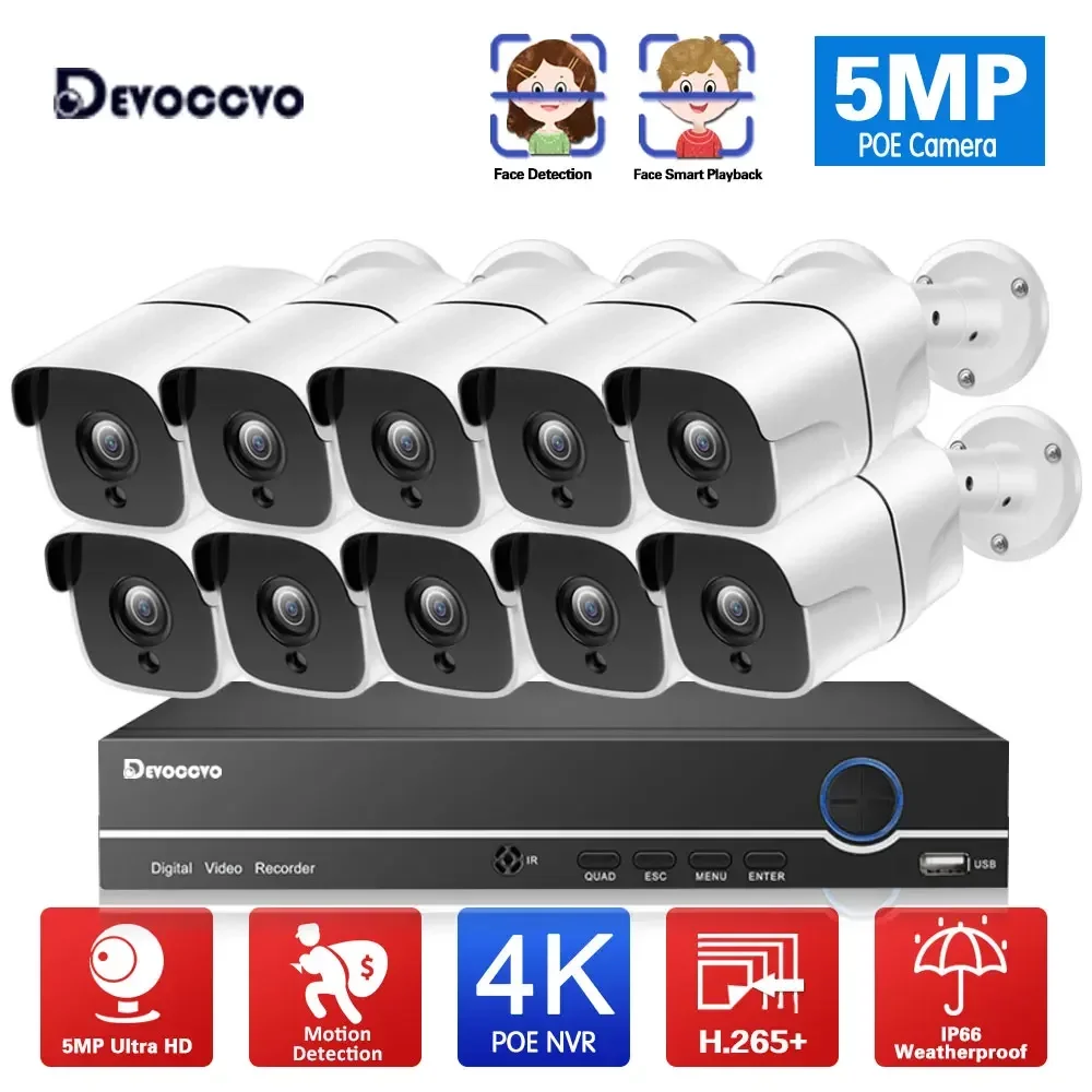 H.265 CCTV Camera Beveiligingssysteem Kit 10CH 5MP 4K POE NVR Kit Outdoor Audio POE IP Camera Video Surveillance Systeem XMEYE 8CH