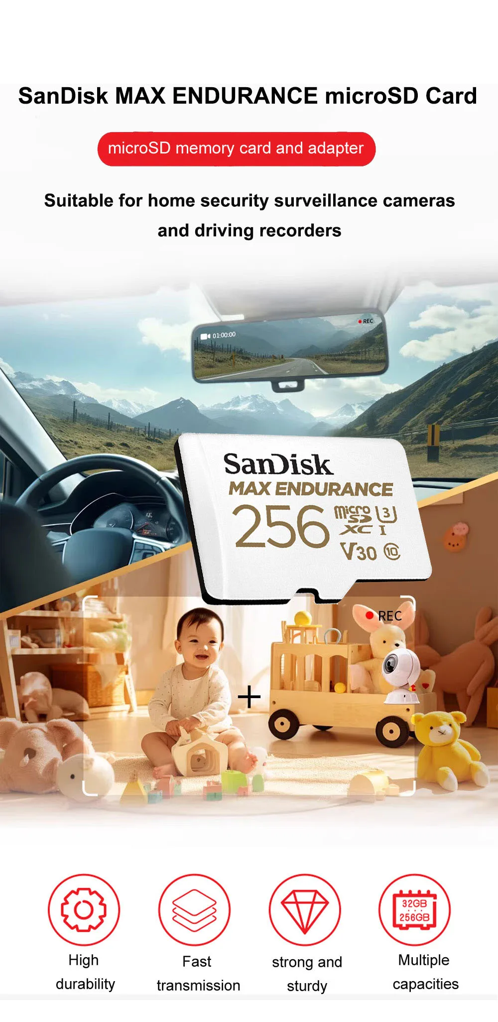 SanDisk High Endurance MicroSD 32GB 64GB 128GB 256GB Karte Überwachungskamera Speicherkarte High Endurance 4K Videokarte für DVR – Detail 10