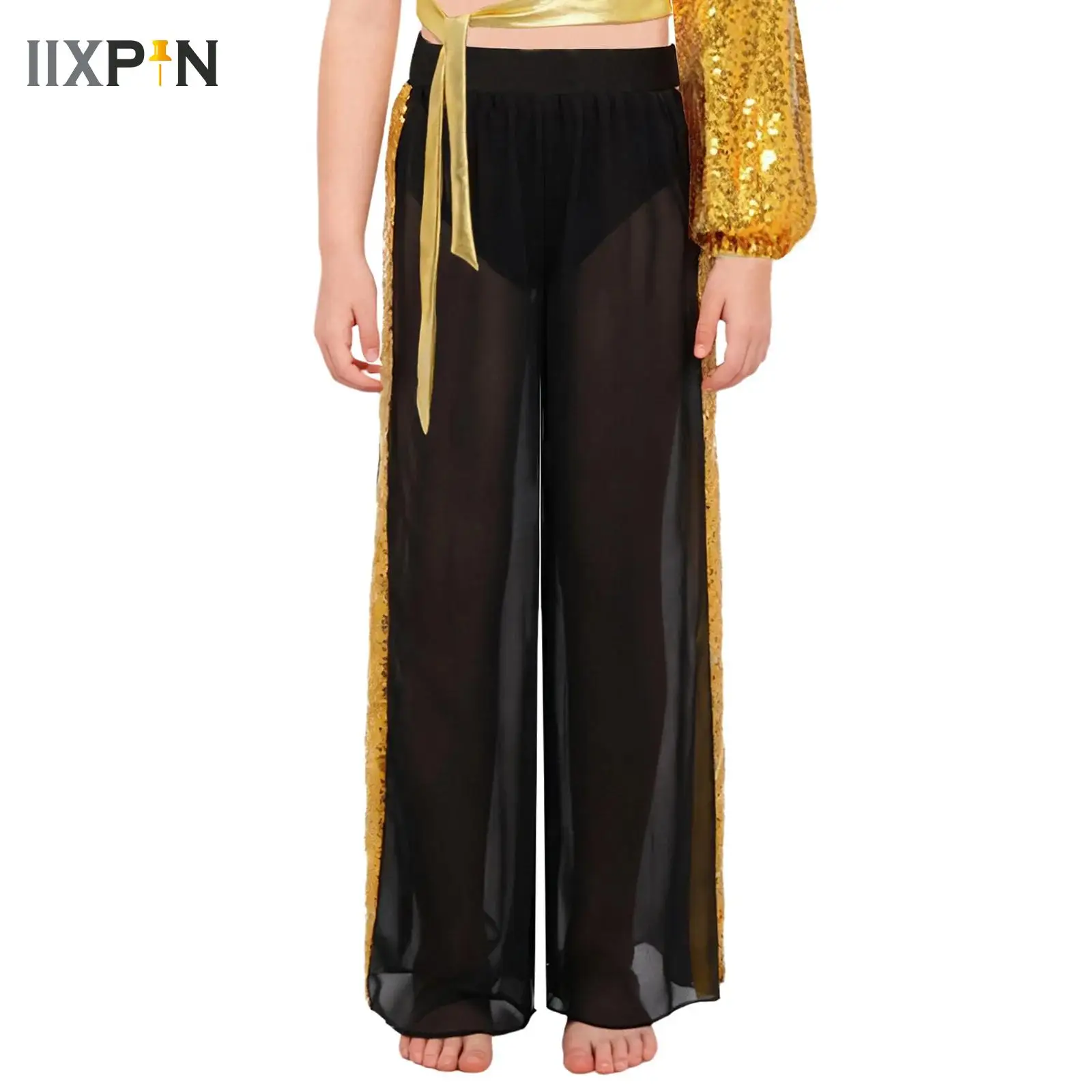 

Chiffon Wide-Leg Dance Pants for Girls Kids Modern Ballet Dance Underwear Contemporary Lyrical Long Sequins Dance Trousers