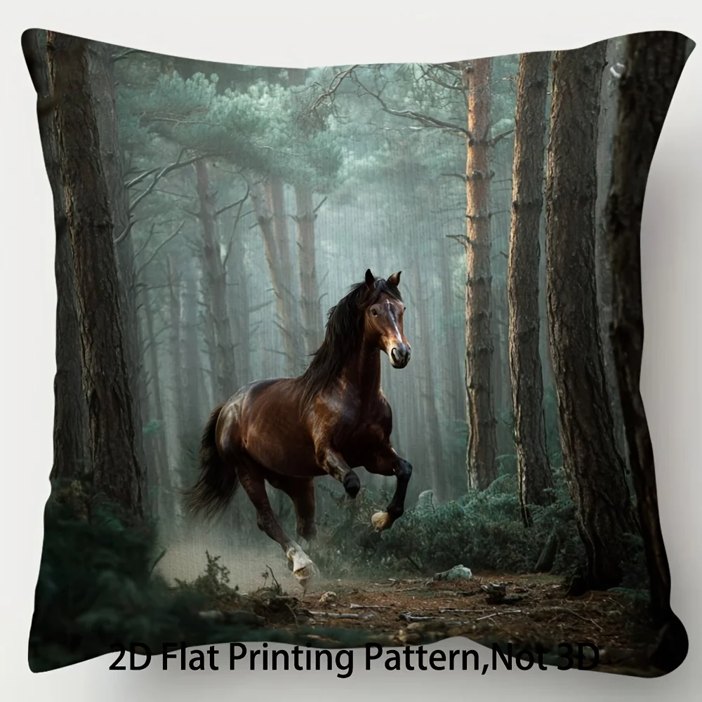 Realistic Horse in Forest Scene Throw Pillow Cover Art Woodland Equestrian Nature Decor Cushion
