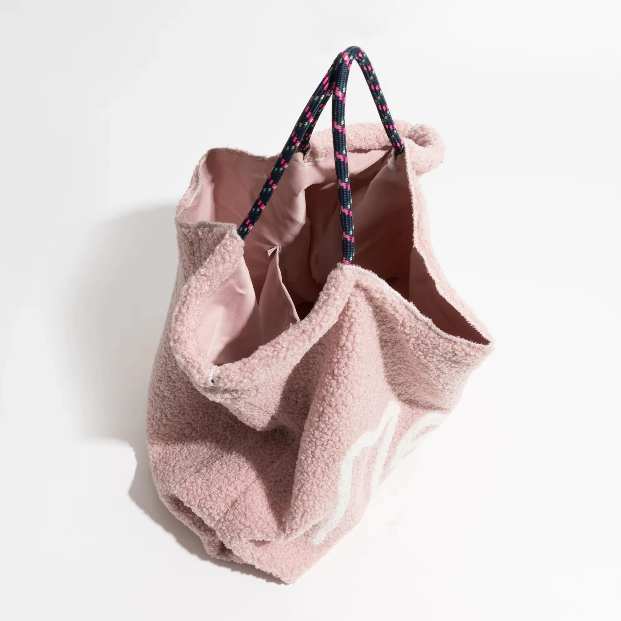 MABULA – sac à main carré en tissu d'agneau rose, Design avec cordon de serrage, fausse fourrure douce, grande capacité, sac à bandoulière pour femmes