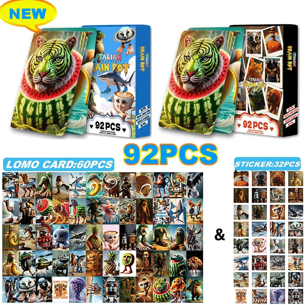 Nuevos 92 Uds. Tarjetas italianas Brainrot Lomo Tungtung Sahur Brainrot, cartas de juego para niños, Cosplay de fiesta, juguetes clásicos, nuevo regalo para coleccionar fotos