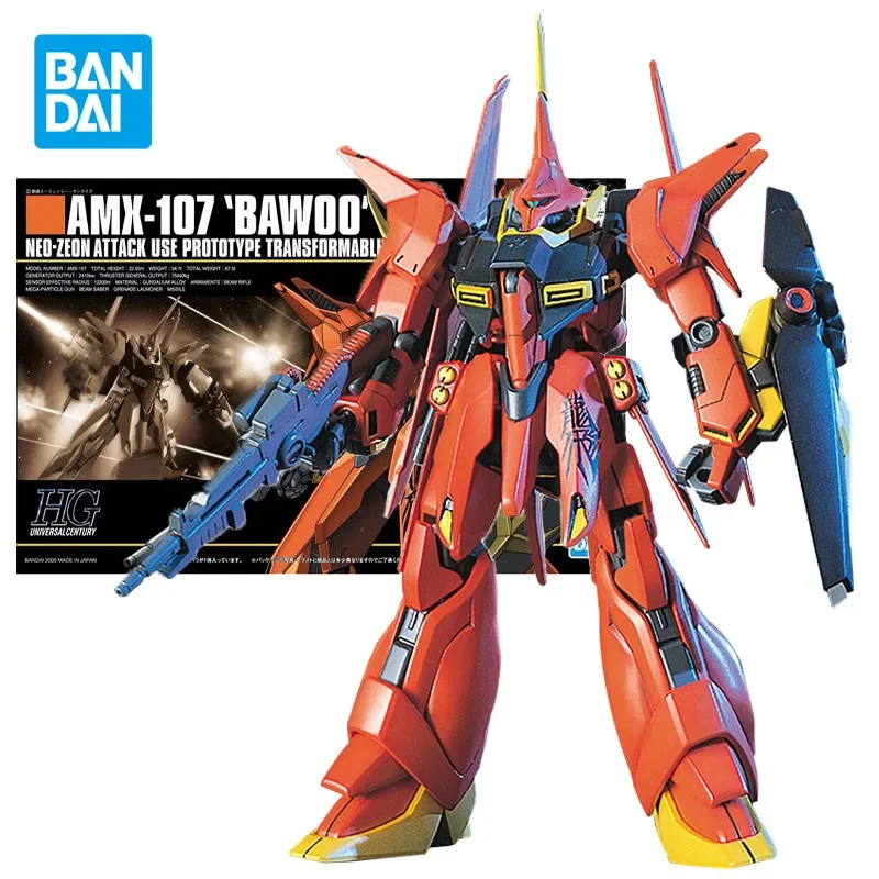 Bandai Original HGUC 1/144 AMX-107 BAWOO Red Dragon Fly GUNDAM Anime Action Figure Assembly Model Toys Gifts for Children Boys