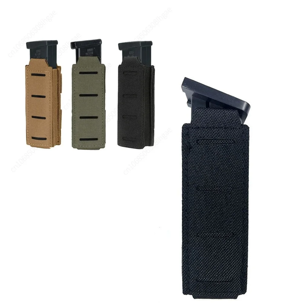 Molle 9mm Magazine Pouch Single Mag Holster Outdoor Waist Bag with Laser Cut Flashlight Holder Knife Pocket for Hunting EDC