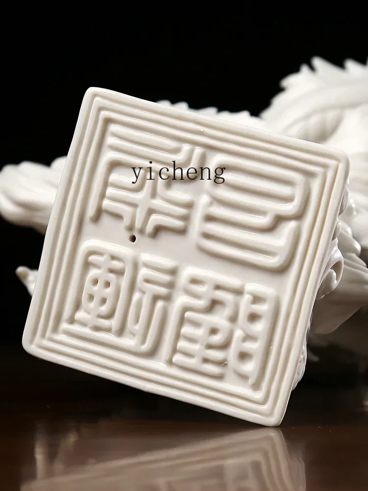 b13White Porcelain Air Transport Prosperous Crafts Ceramic Dragon Ornaments Zodiac Mascot Living Room Curio Shelves Decoration view 6