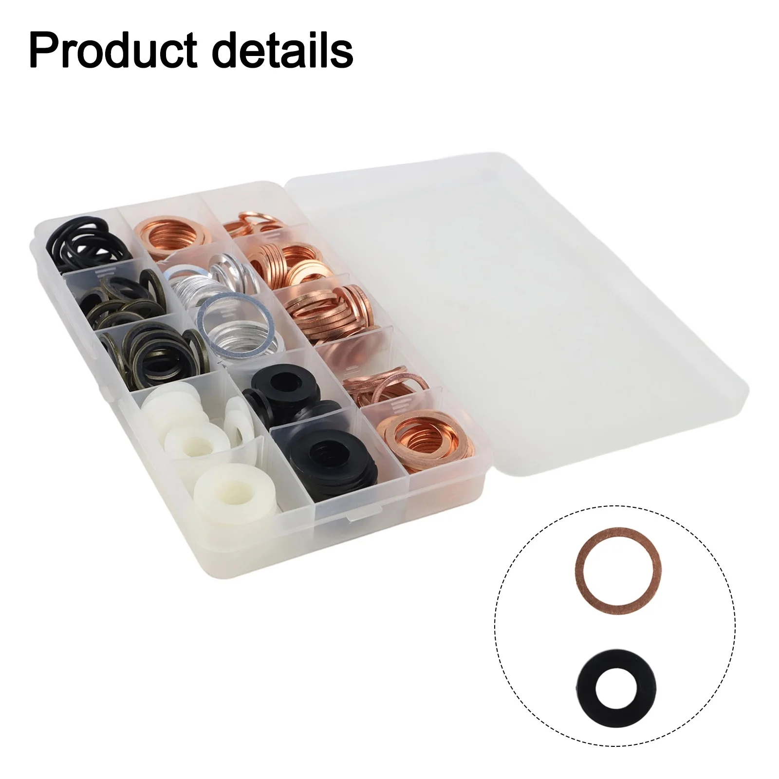 190 piece copper mixed gasket assortment boxed for use with screws nuts bolts in automotive and marine applications