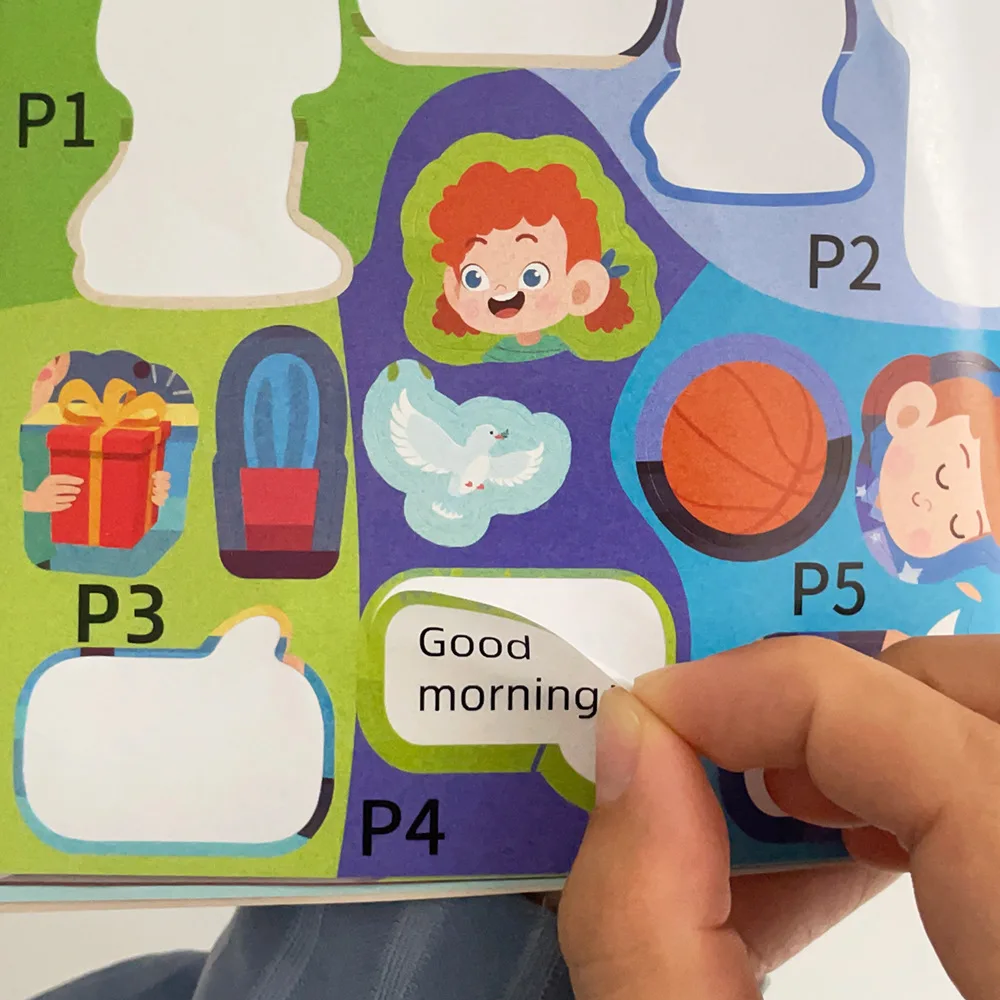18 Pages Children's Concentration Training English Words Sticker Book Enlightenment Fun Learning Book for Children Aged 2-6