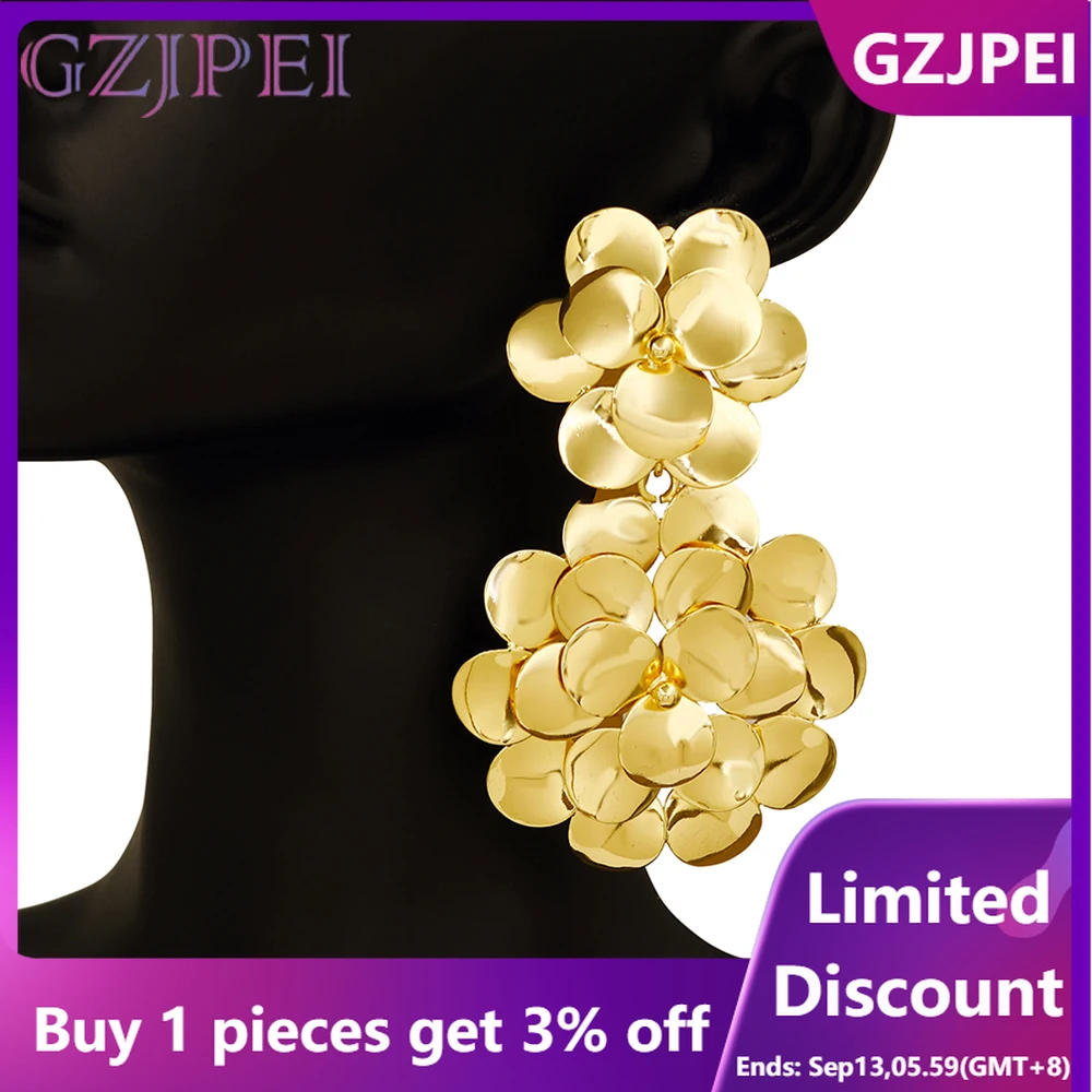 

Exaggerate Africal Big Flower Earrings For Women Hight Quality Gold Plated Piercing Earrings Dubai Nigeria Wedding Party Jewelry