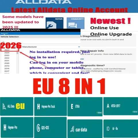 Alldata EU CAR Data Online Account Software Full Version Essential EU Workshop Tool for Tsbs DTC Wiring Diagrams Estimation