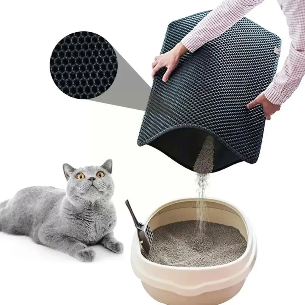 Double-Layer Cat Litter Mat EVA Trapping Pets Mat Breathable Non-slip Supplies Bottom Waterproof Pet Holes Litter Pet Cat M X9H1