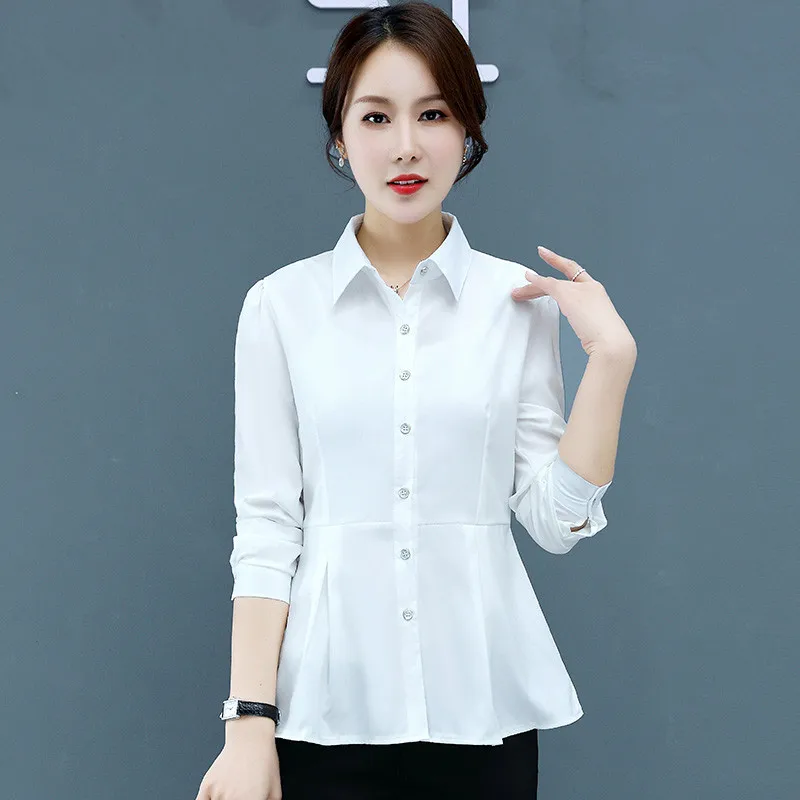 UHYTGF 2022 Korean Chiffon Shirt Women's Long Sleeve Single Breasted Slim Spring Blouse White Blue Pink Fashion Female Tops 1768