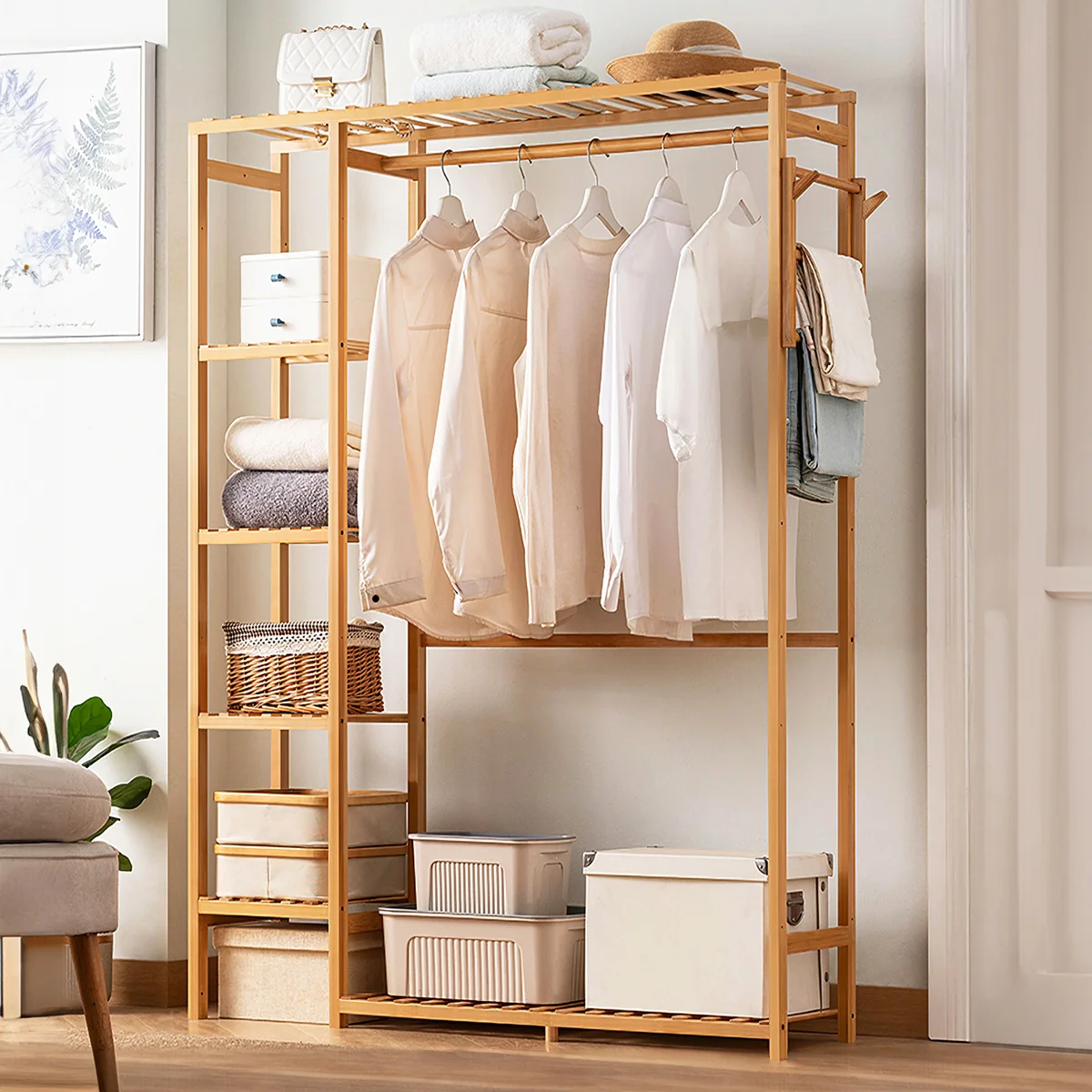 Wooden Clothes Rack with Hooks Coat Rack for Bedrooms Entryways Dressing Rooms