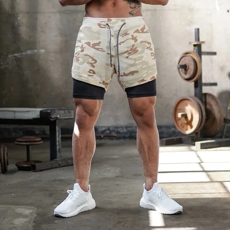 2025New Men Running Shorts Gym Sports Shorts 2 in 1 Quick Dry Workout Training Gym Fitness Jogging Short Pants Summer Men Shorts