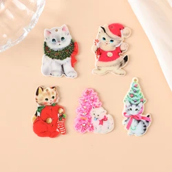 10Pcs Christmas Charms Creative Acrylic Cats Pendant For Keychain Necklace Jewelry Diy Making