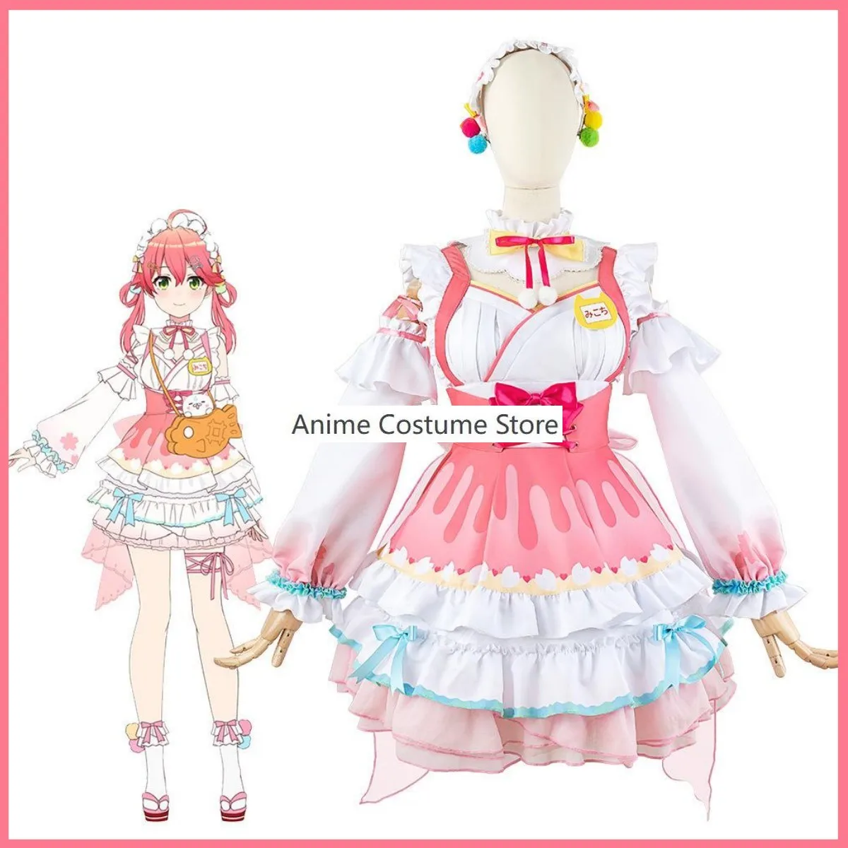 Nijisanji Virtuele Youtuber Sakura Miko Cosplay Kostuum Pruik Roze Lolita Jurk Schoenen Vrouw Sexy Kawaii Halloween Carnaval Pak